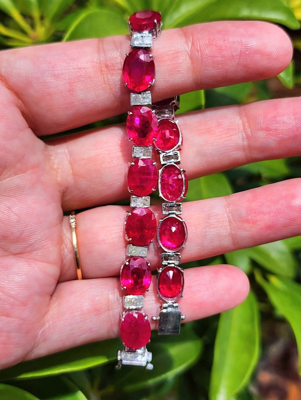 14k Gold & Natural Diamond Ruby Tennis Bracelet - Picture 3 of 8